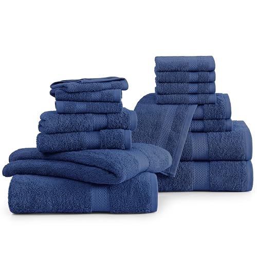 16 Piece 100% Cotton Black Bath Towel Set with 4 Bath Towels, 4 Hand Towels, 8 Wash Cloths G1437