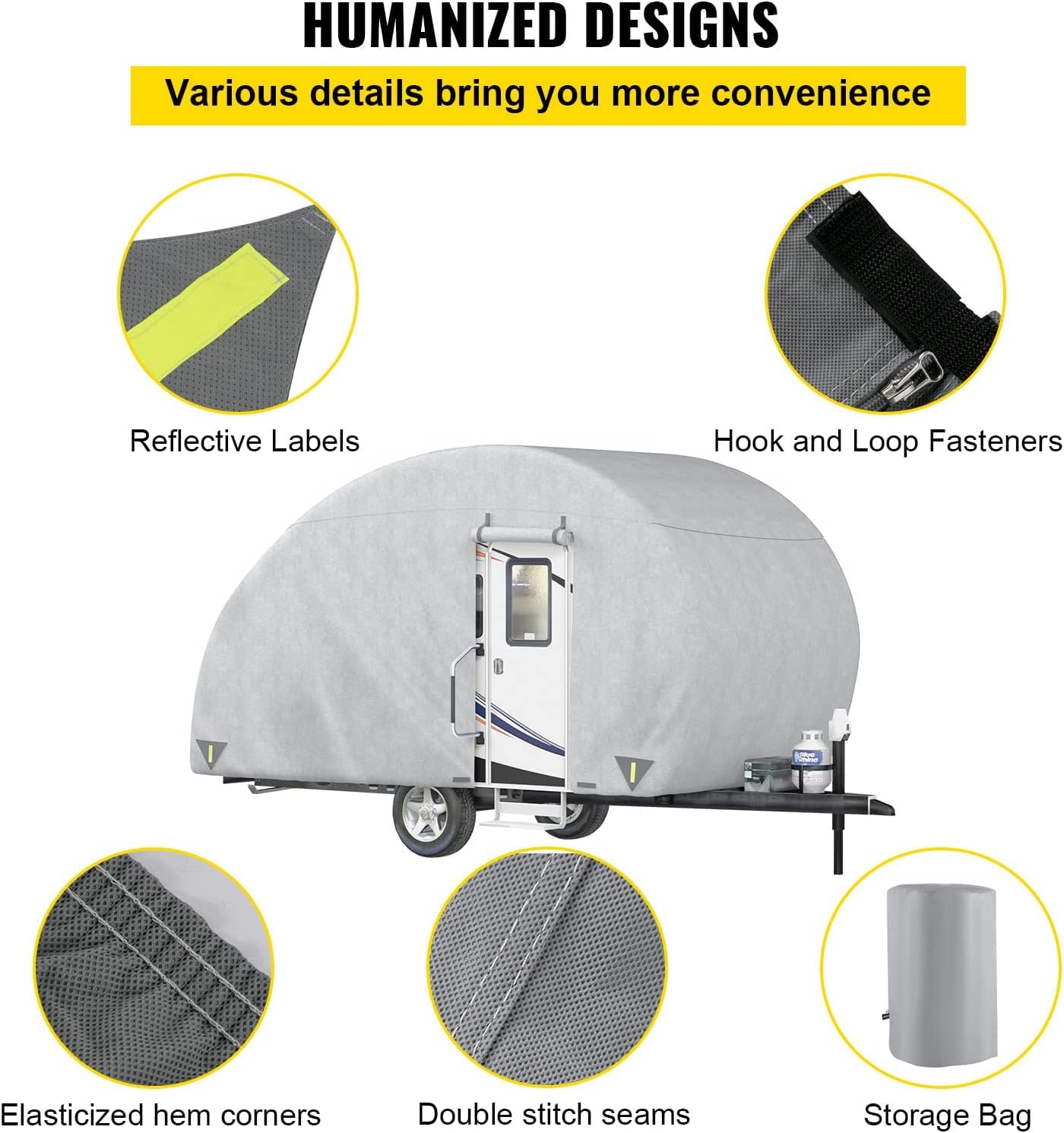 Upgraded Non-Woven 4 Layers Teardrop Trailer Cover with Storage Bag X60811