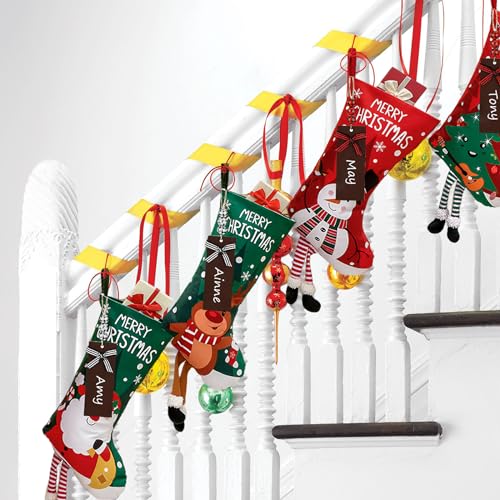 4 Pack Christmas Stockings with Name Tags, 18" Large Non-Woven Xmas Stocking R920445