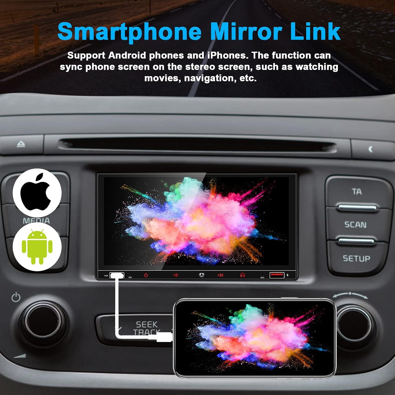 7 Inch Double Din Car Stereo with Touchscreen Bluetooth Q4670