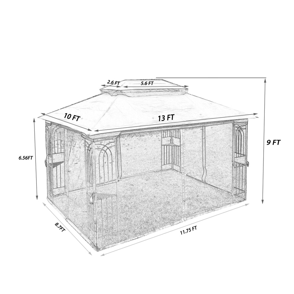 Brown Outdoor Patio Gazebo Canopy Tent With Mosquito Net L61025