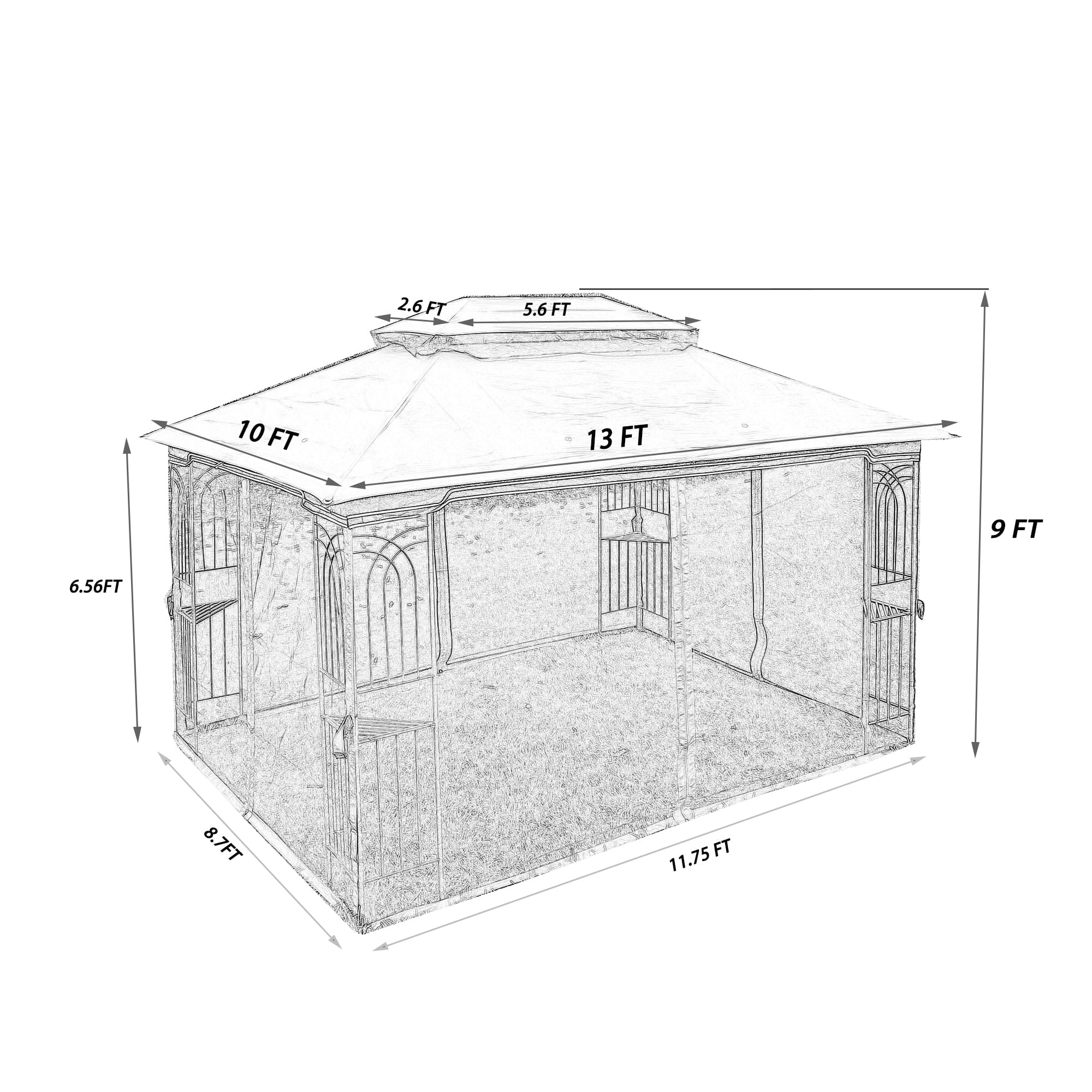 Brown Outdoor Patio Gazebo Canopy Tent With Mosquito Net L61025