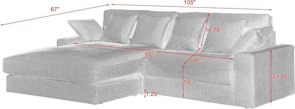 Oversized Corduroy L Shaped Sectional Sofa with Chaise Lounge B4405