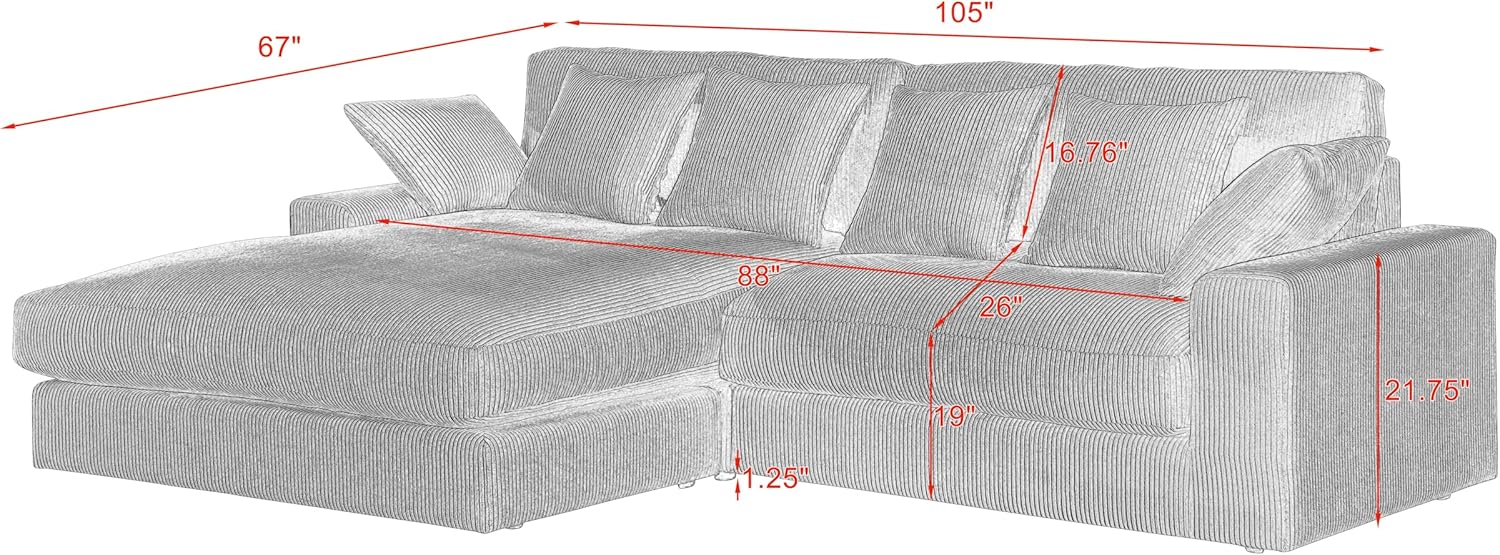 Oversized Corduroy L Shaped Sectional Sofa with Chaise Lounge B4405