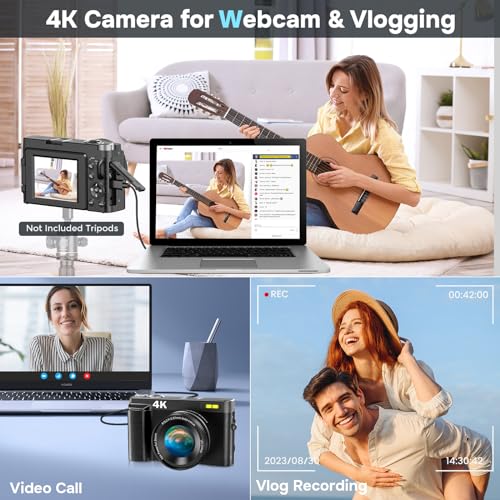 48MP Digital Camera with 16X Digital Zoom, 3" Flip Screen, 2 Batteries H4618