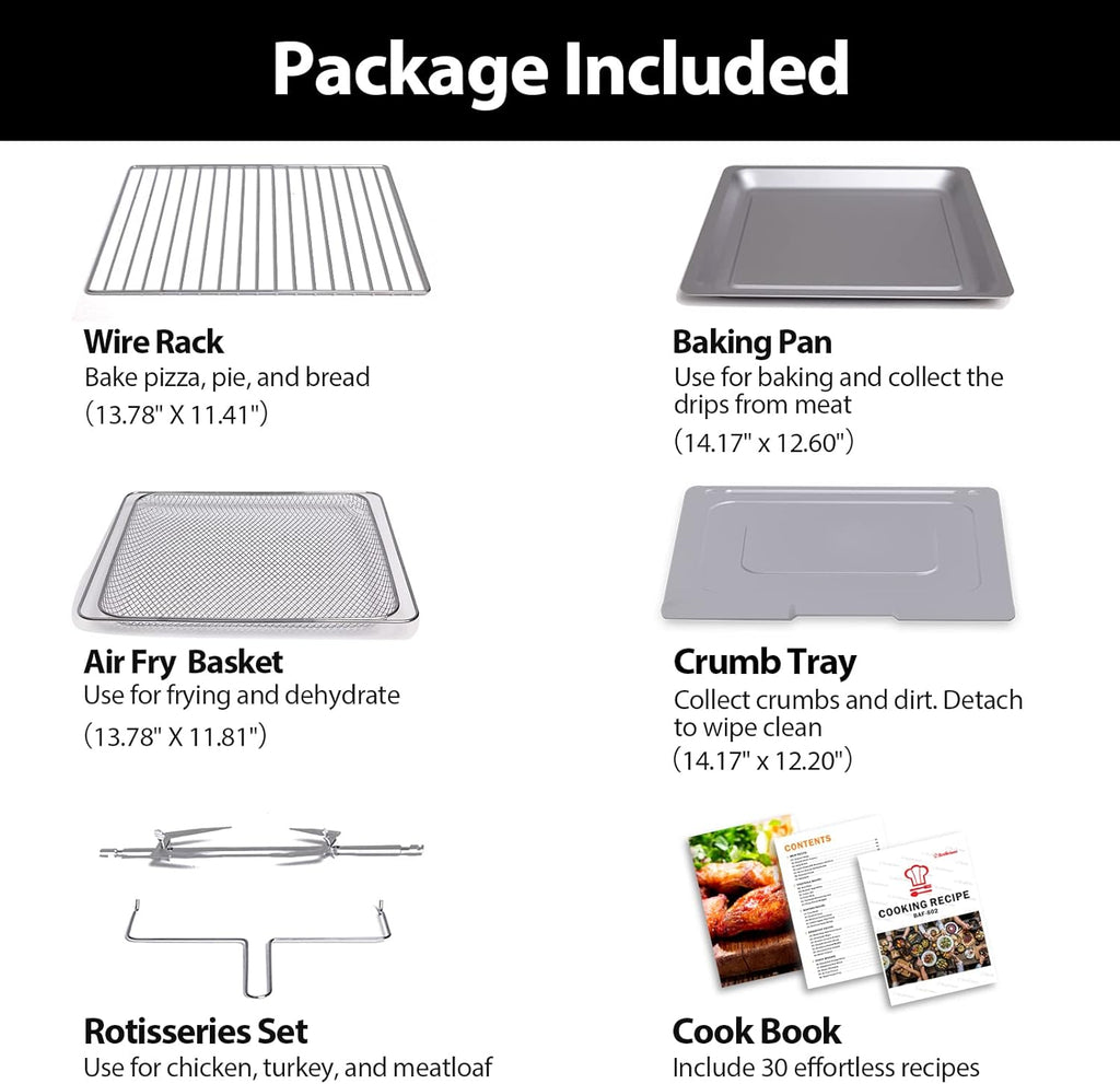 32QT Extra Large Digital Convection Oven Air Fryer Combo with Rotisserie and Dehydrator, Black V36774
