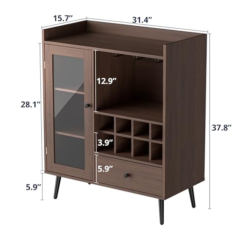 Brown Wood Coffee Bar Cabinet with Storage U59435