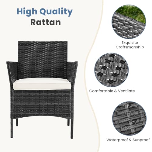 Black 4 Piece Outdoor Wicker Patio Furniture Set with Coffee Table and Sofa Y795177