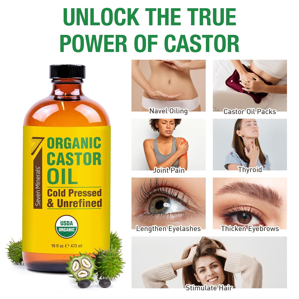 16 fl oz Glass Bottle Castor Oil Organic Cold Pressed Unrefined Q9026