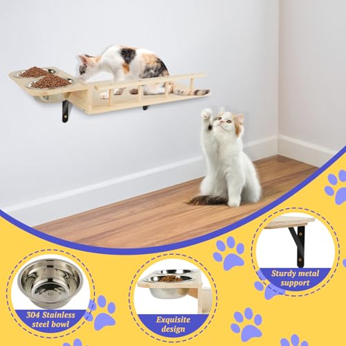 Set of 5 Cat Wall Shelves with 2 Cat Food Bowls, 1 Bridge Ladder & 3 Cat Wall Steps K53653