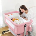 Pink Baby Bassinet Bedside Sleeper with Storage Basket A52626