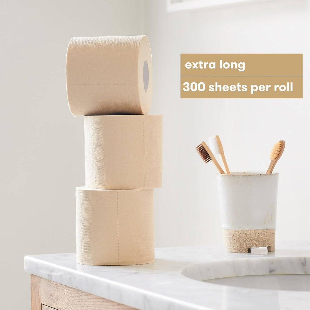 48 Pack Unbleached 3 Ply 300 Sheets Bamboo Toilet Roll M2938