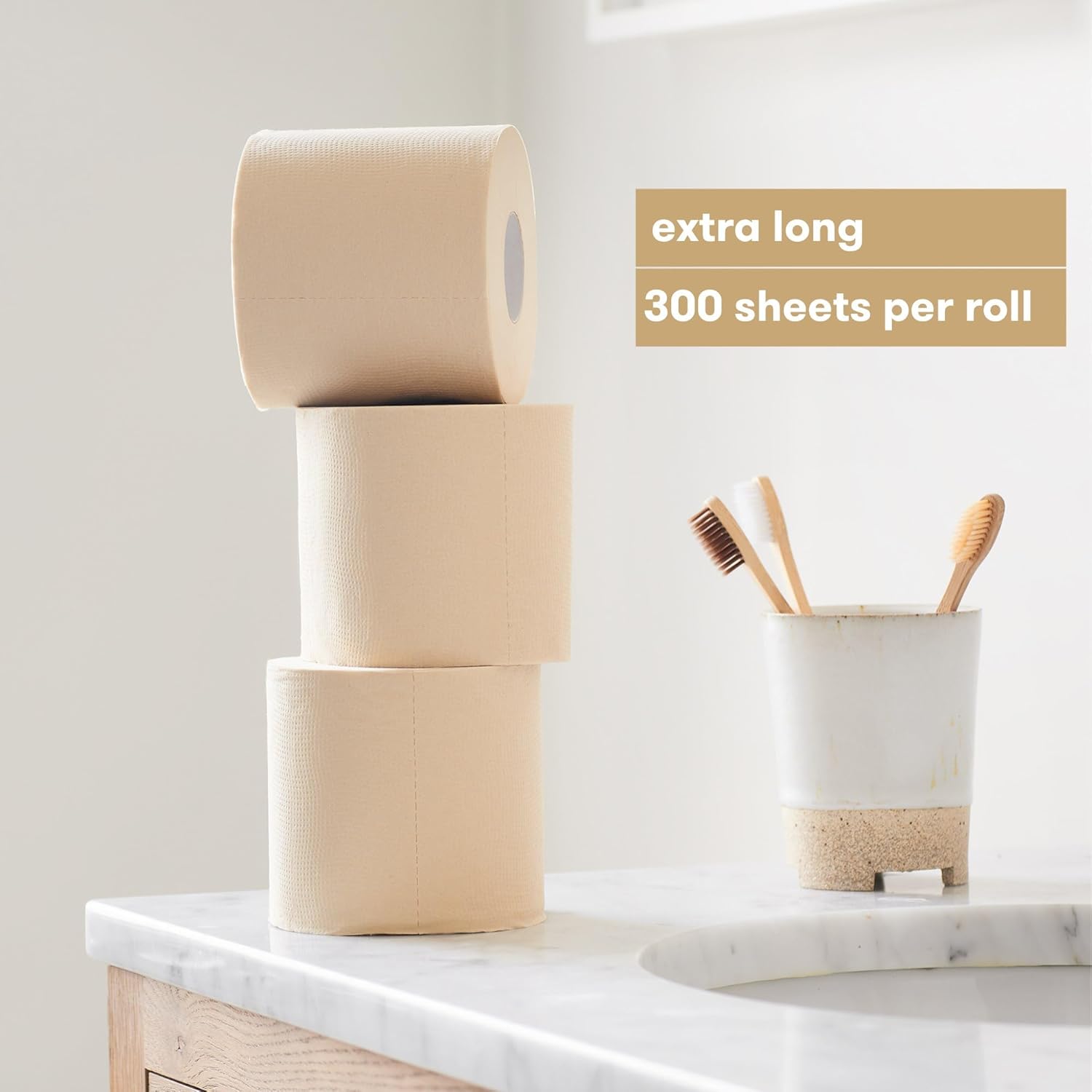 48 Pack Unbleached 3 Ply 300 Sheets Bamboo Toilet Roll M2938