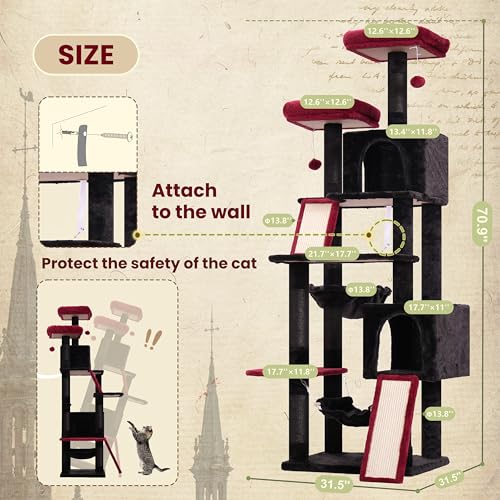 71'' Multi-Level Cat Tower with 2 Scratching Boards 7 Posts, Smoky Gray Z397373