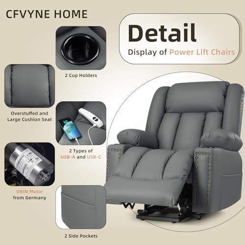 Large Power Lift Recliner Chairs with Heat and Massage Set of 2, Breathable Leather, Dark Brown E106