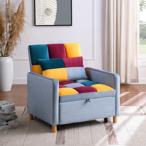 3-in-1 Convertible Chair Bed, 31.5 Inch Pull Out Sofa Bed with Adjustable Backrest, Solid Wood Feet H486