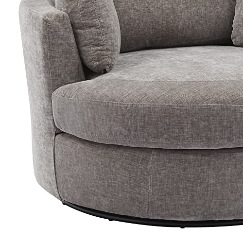 Beige Oversized Round Chenille Swivel Accent Barrel Chair with 3 Pillows F81308