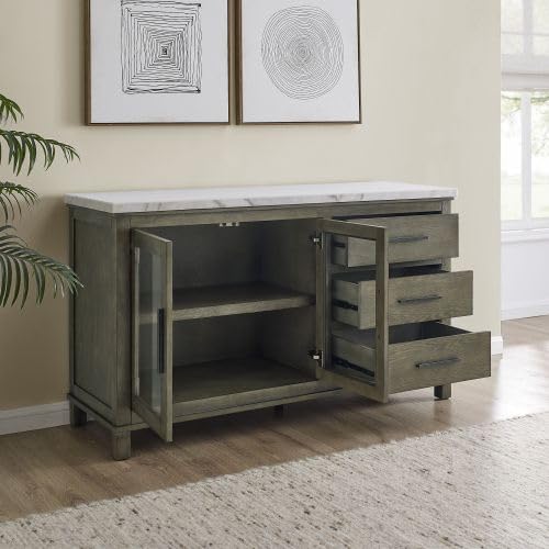 White Marble Top Server Dark Brown Sideboard Buffet Coffee Bar Cabinet A815950