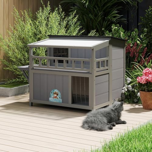 Gray 2-Tier Wood Cat House Q9388