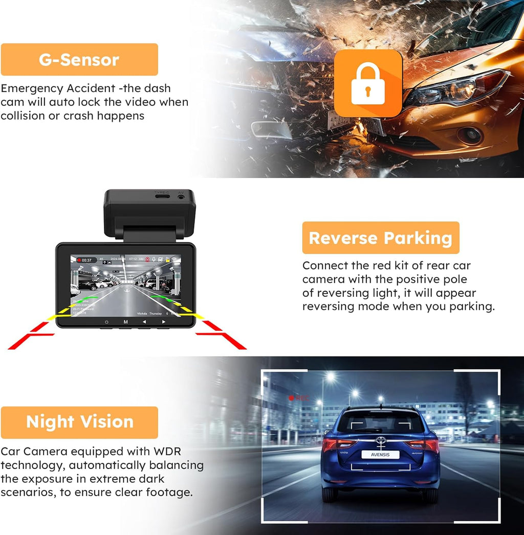 4K Dash Cam Front and Rear with WiFi & GPS D129812