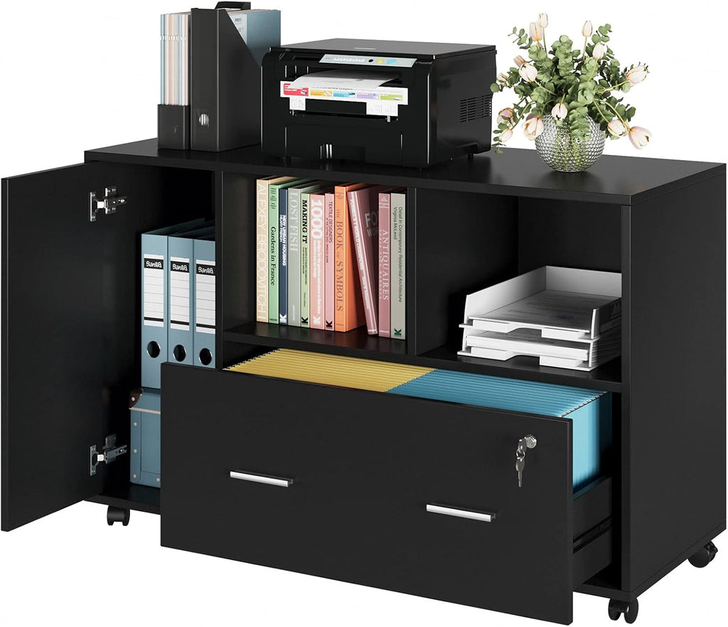Black Wood Lateral File Cabinet with Lock B410237