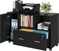 Black Wood Lateral File Cabinet with Lock B410237