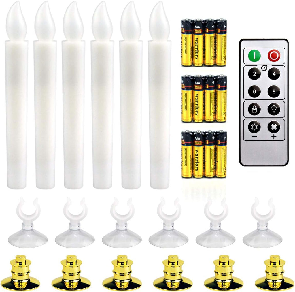 6 Set Gold LED Flameless Taper Candles with Timer A92344