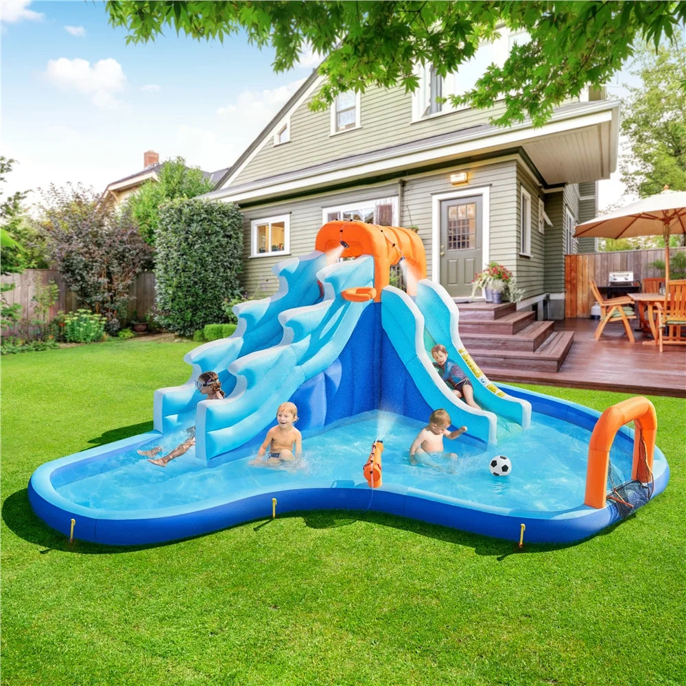 Dual Lane Inflatable Water Slide with Storage Bag & Blower V349519