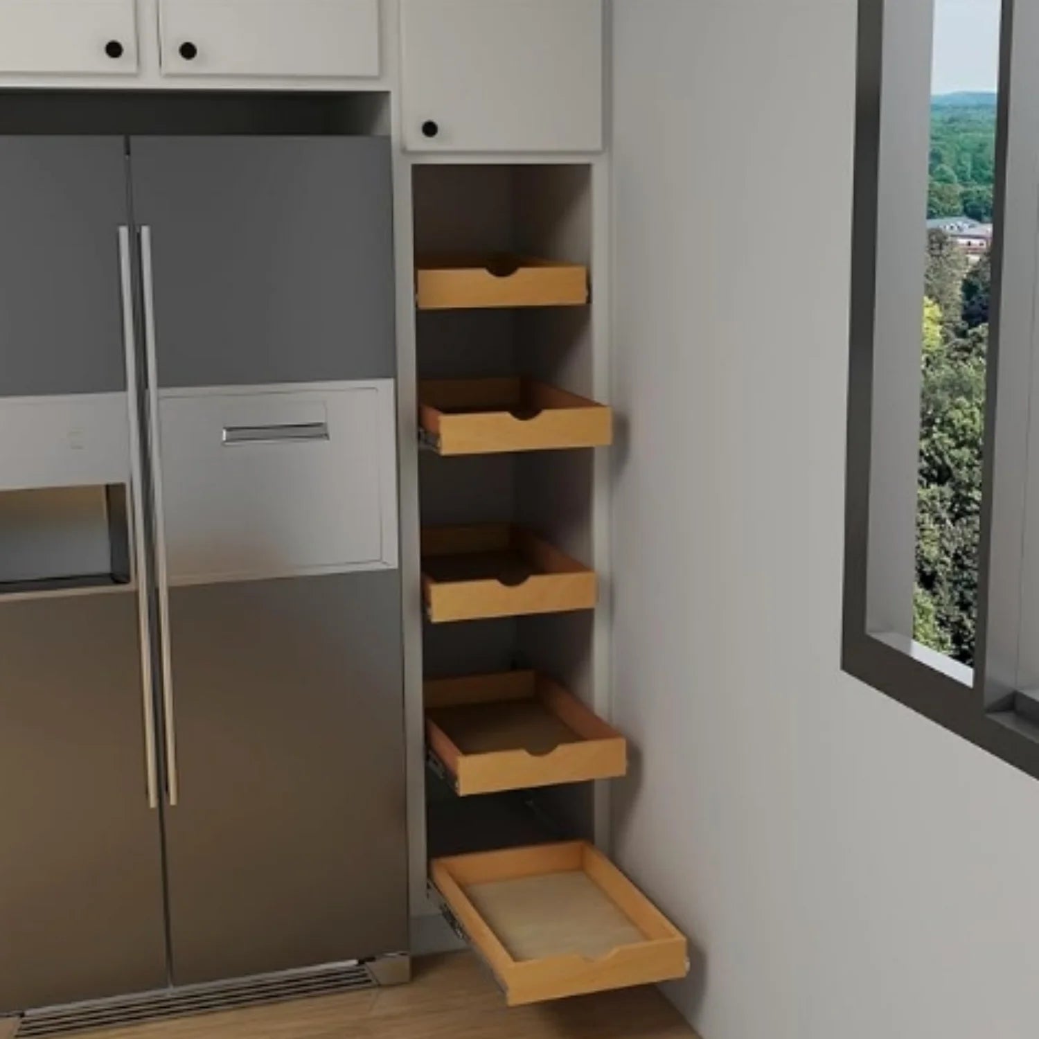 14 inch Width Wood Pull Out Tray Drawer Box Kitchen Cabinet Organizer Z8490