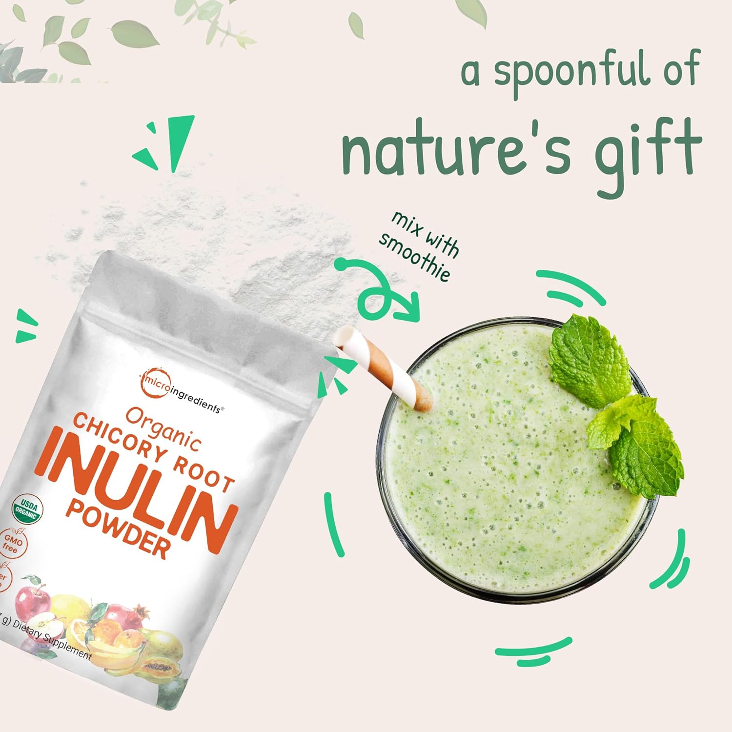 Organic Chicory Root Inulin Powder, 2 Pounds Y478850