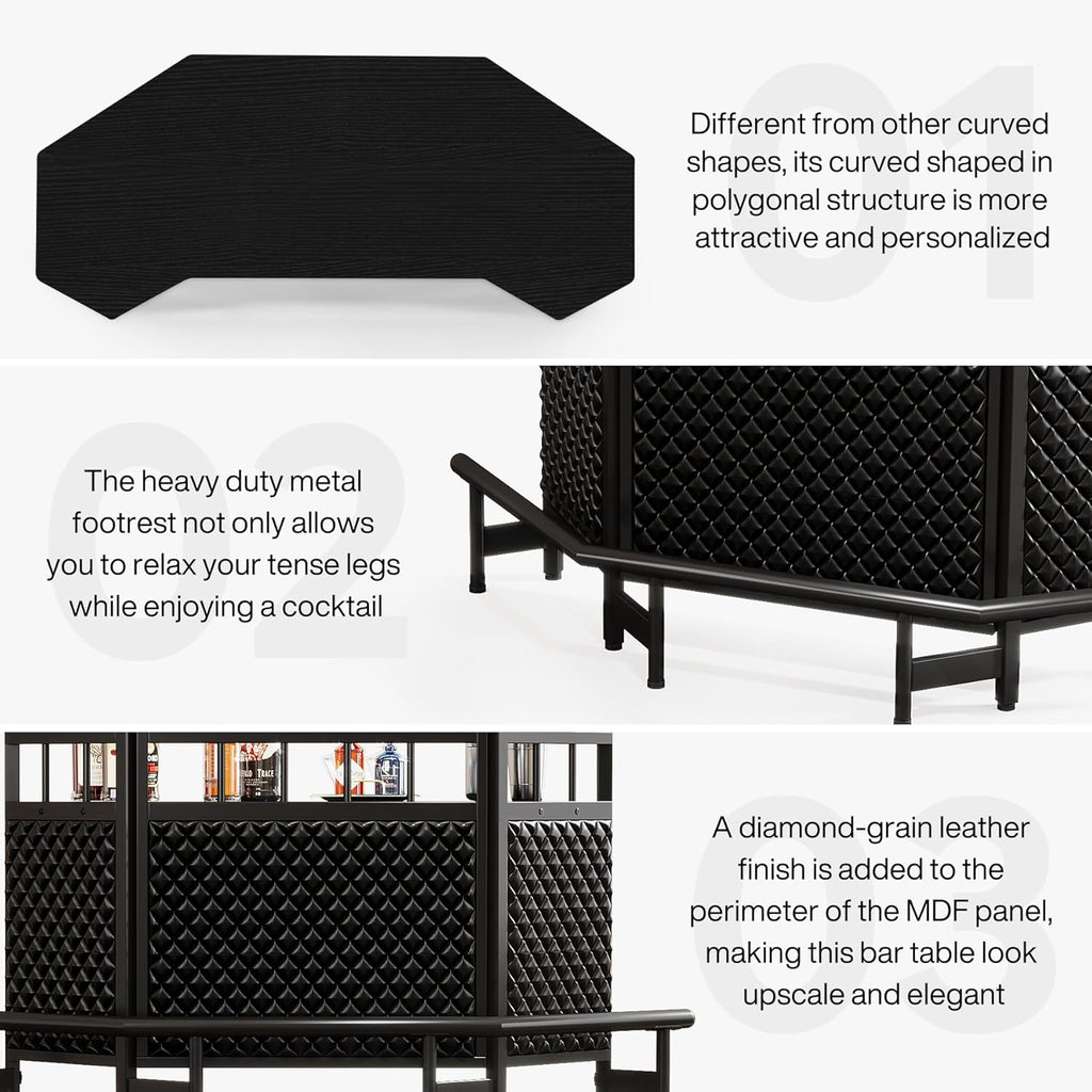 Black 4 Tier Bar Cabinet with Stemware Rack A401