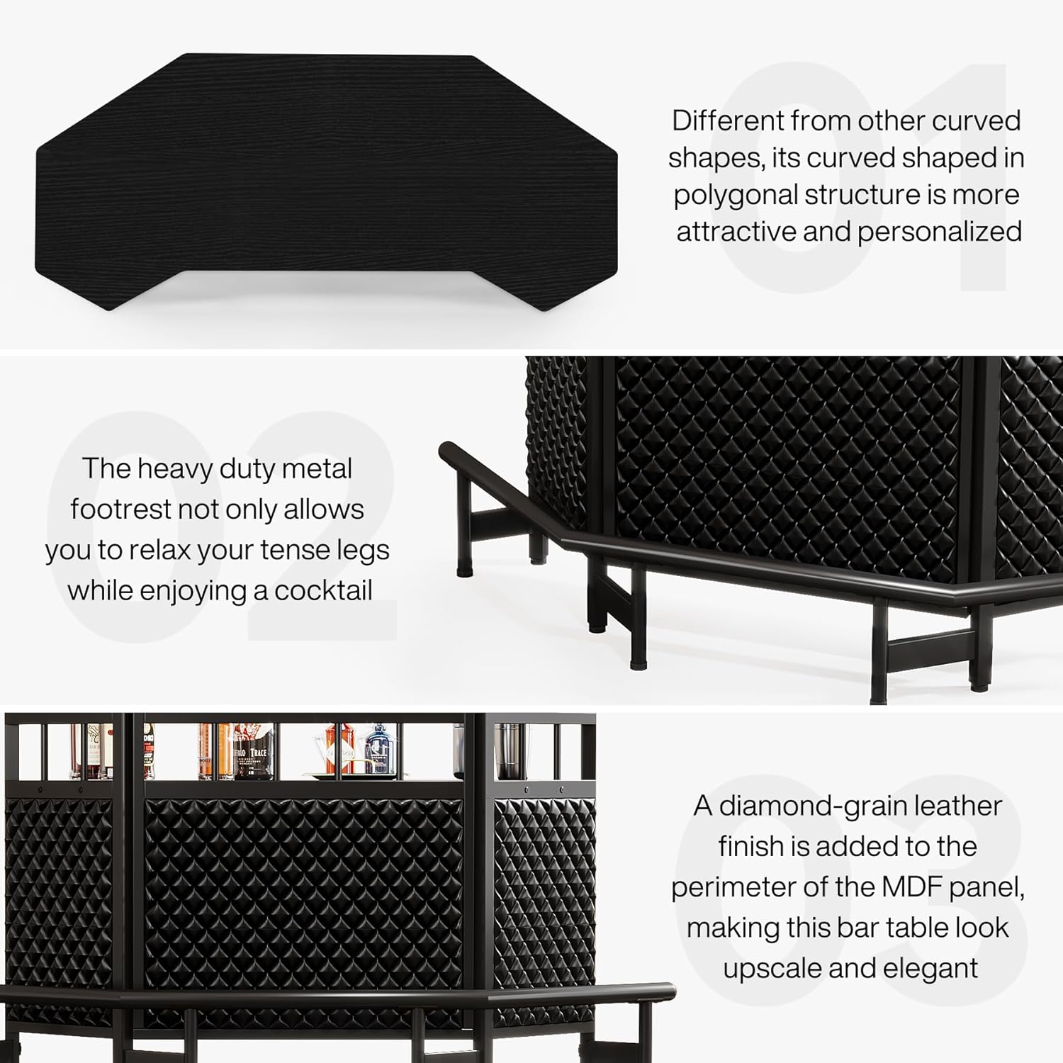 Black 4 Tier Bar Cabinet with Stemware Rack A401