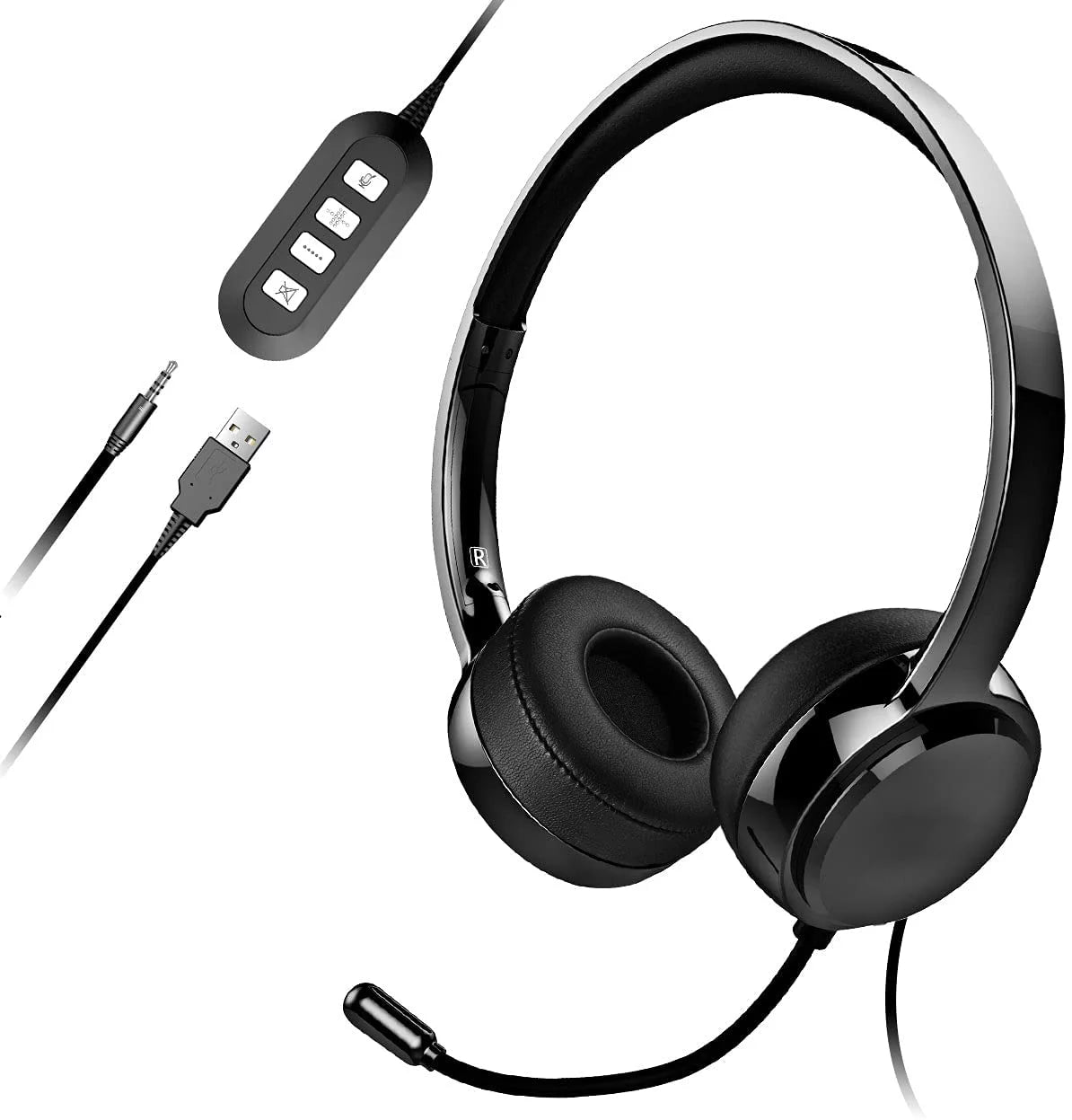 USB Headset with Microphone Noise Cancelling Lightweight Wired Headphones B345