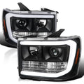 LED Light Bar Chrome Housing Projector Headlights for GMC Sierra 1500 2500HD 3500HD Left Right Pair Headlamps Assembly G587