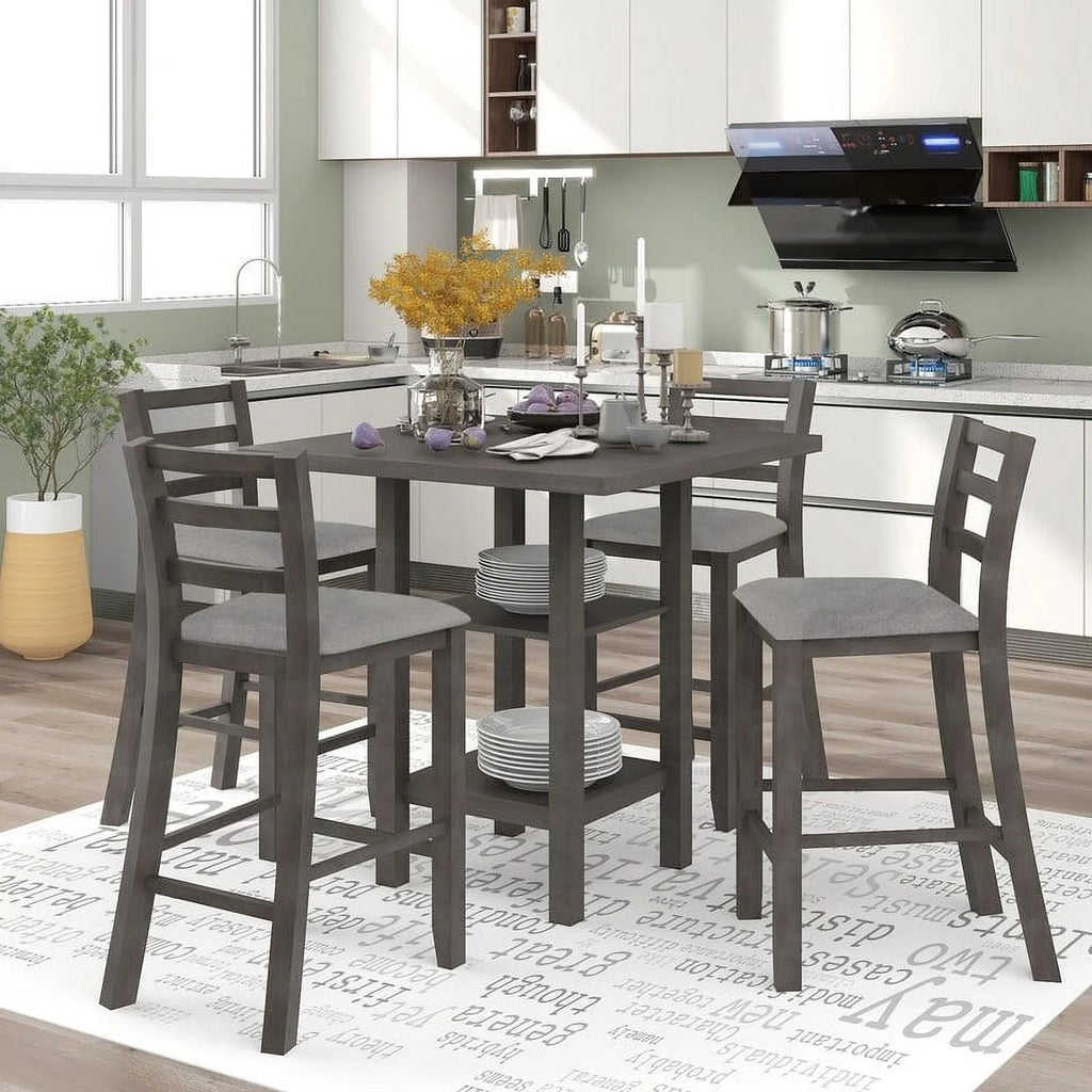Espresso Square Dining Table Set of 4 with 4 Upholstered Chairs P538