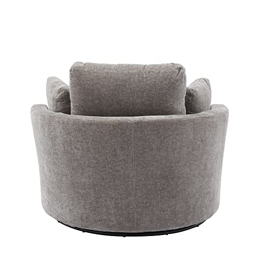 Beige Oversized Round Chenille Swivel Accent Barrel Chair with 3 Pillows F81308