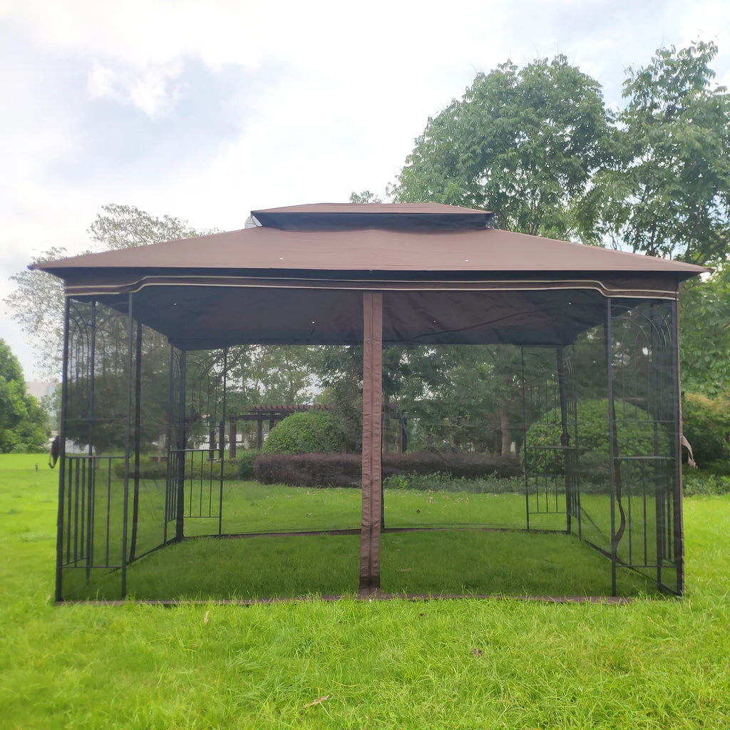 Brown Outdoor Patio Gazebo Canopy Tent With Mosquito Net L61025
