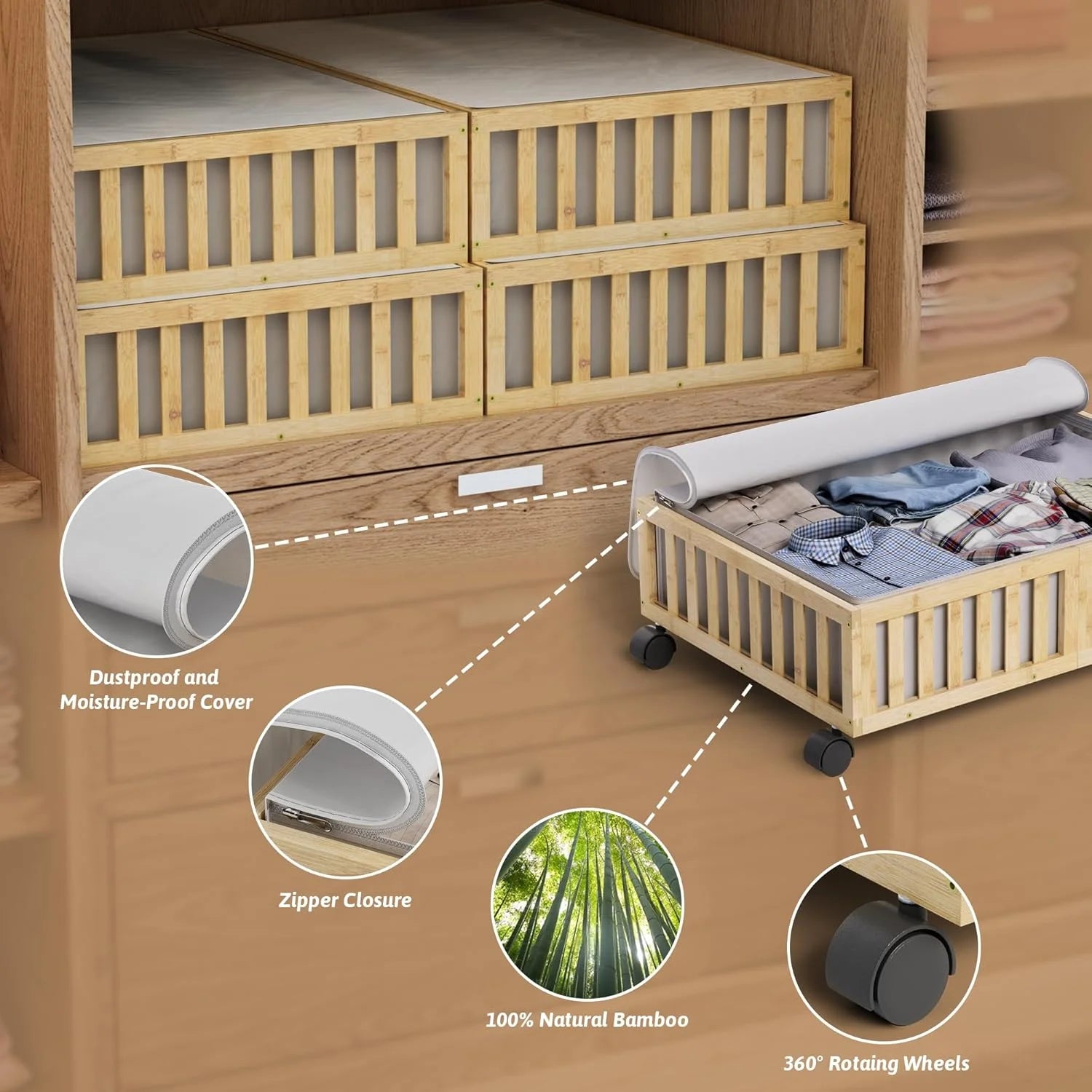 White 2 Pack Large Wood Rolling Underbed Storage Drawers H806