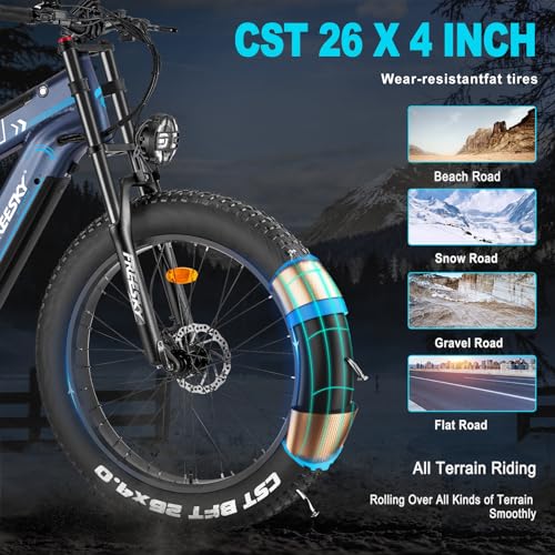 Dual Battery 48V 35AH 2000W 80-155 Miles Electric Bike 26" Fat Tire Full Suspension EBike with Dual Hydraulic Brakes M7806