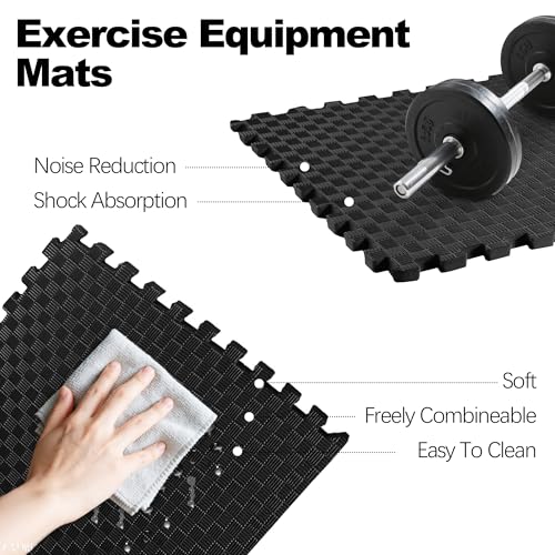 1" Thick EVA Interlocking Foam Gym Flooring Mat, Black (24 Sq Ft) N47738