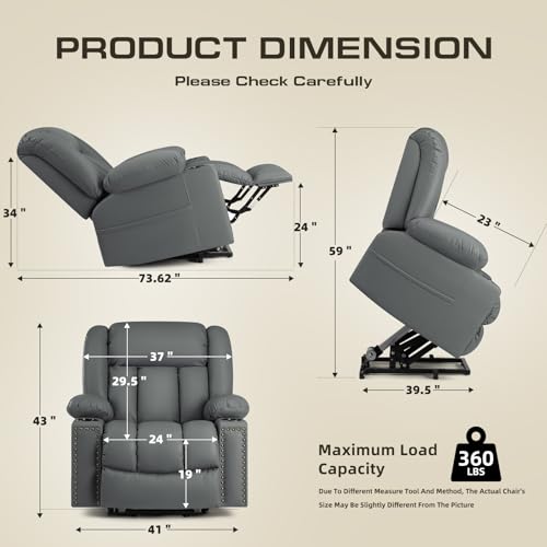 Large Power Lift Recliner Chairs with Heat and Massage Set of 2, Breathable Leather, Dark Brown E106