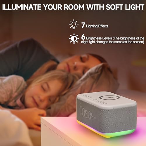 Gray Digital Alarm Clock with Bluetooth Speaker and Wireless Charger C580