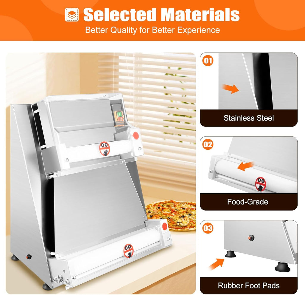 Commercial Electric Pizza Dough Sheeter, 15 Inch, 370W, Thickness 0.7-5.4mm F6593