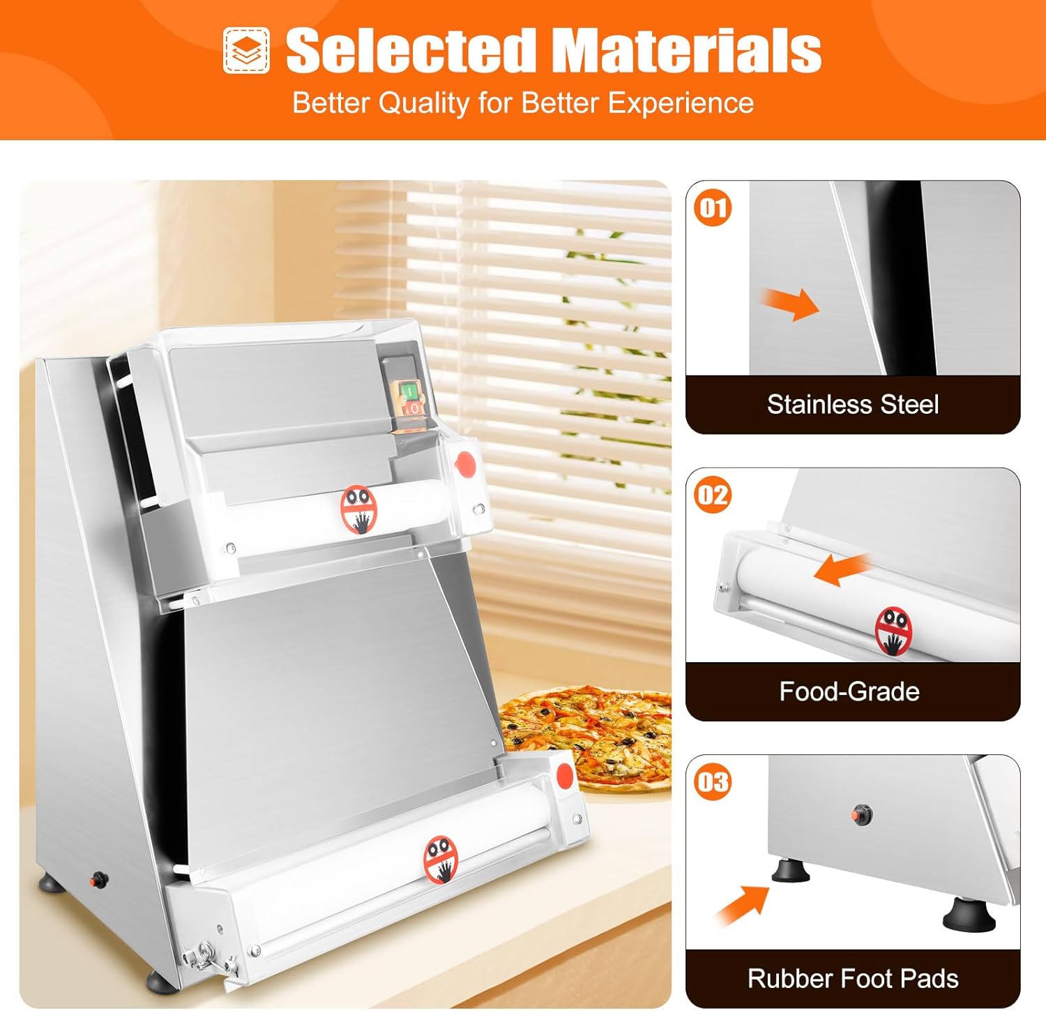 Commercial Electric Pizza Dough Sheeter, 15 Inch, 370W, Thickness 0.7-5.4mm F6593