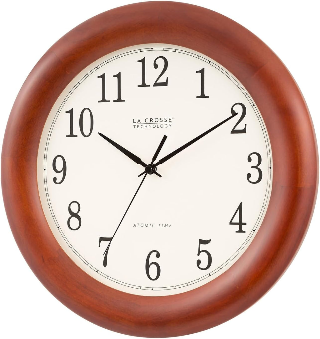 12.5 Inch Cherry Wood Atomic Analog Clock L3336