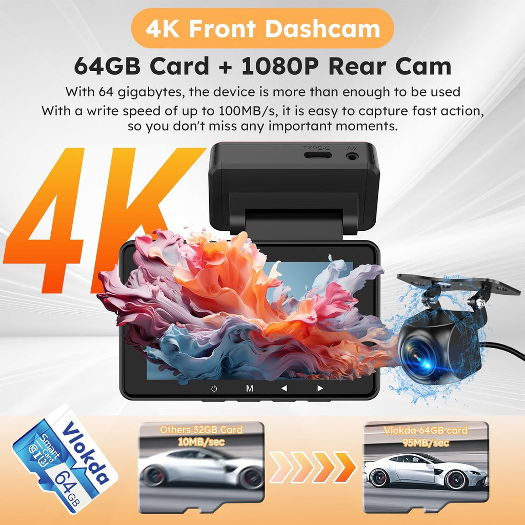 4K Dash Cam Front and Rear with WiFi & GPS D129812