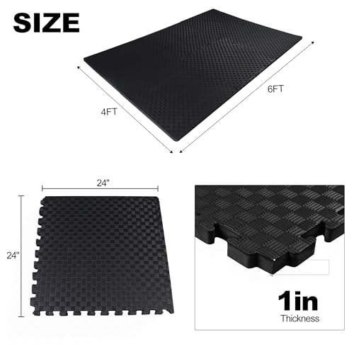 1" Thick EVA Interlocking Foam Gym Flooring Mat, Black (24 Sq Ft) N47738