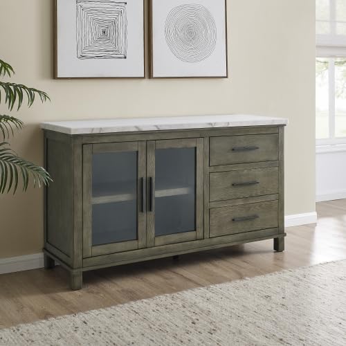 White Marble Top Server Dark Brown Sideboard Buffet Coffee Bar Cabinet A815950