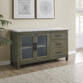White Marble Top Server Dark Brown Sideboard Buffet Coffee Bar Cabinet A815950