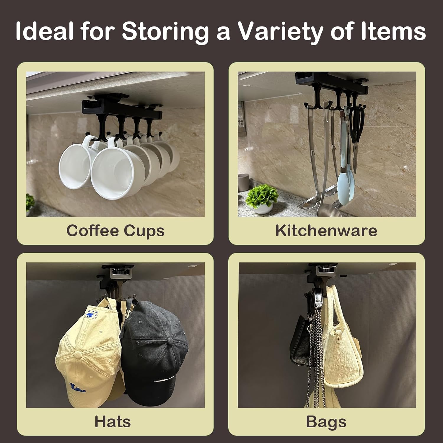 Black Pull Out Mug Holder with 8 Hooks E301652